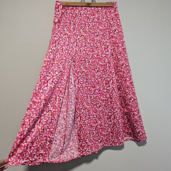Dynamite Floral Satin Pink Slit Skirt - Picture 3 of 4